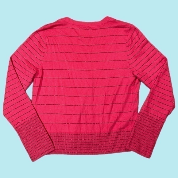 Stripes - Burgundy Holiday Red Striped Sparkly Cardigan Perfect For Layering - Picture 7 of 7